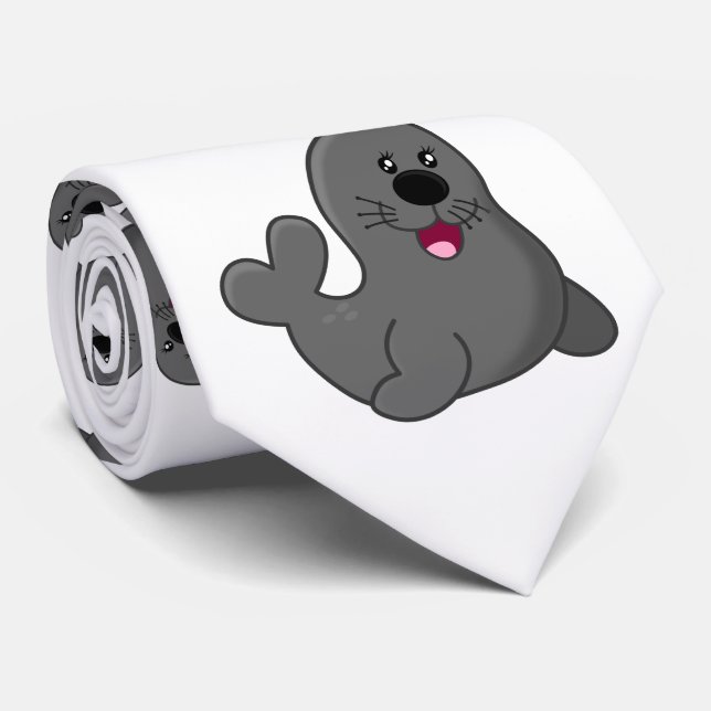 cute lovely playful seals neck tie (Rolled)