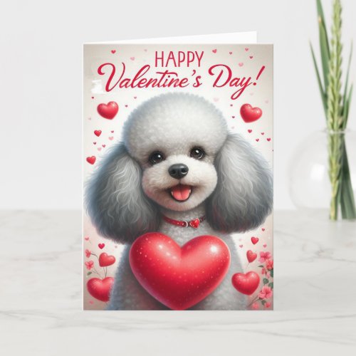 Cute Lovely Poodle Dog Happy Valentines Day Holiday Card