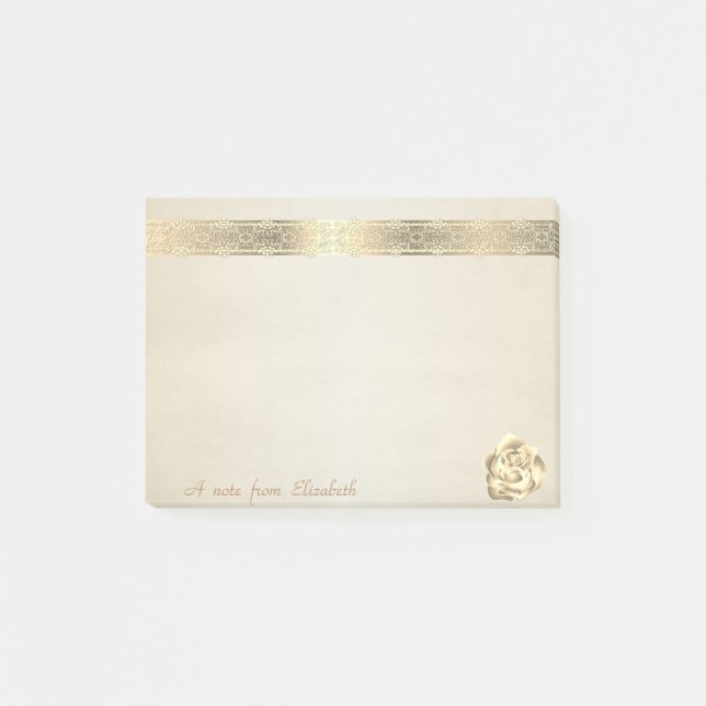 Cute Lovely  Stylish Elegant,Lace, Gold Rose Post-it Notes (Front)