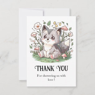 Cute Lovely Wolf Baby Shower Thank You Card