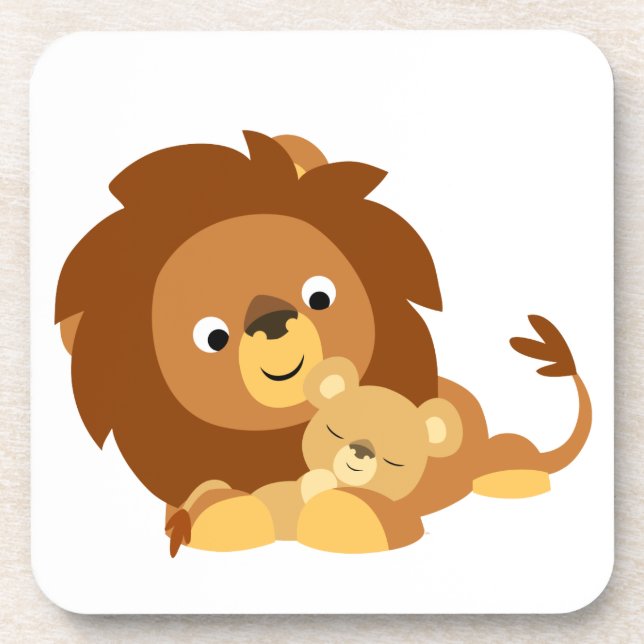 Cute Loving Cartoon Lion Dad and Cub Coaster Set (Front)