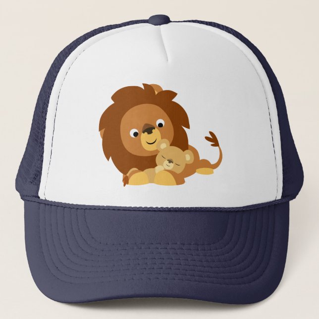 Cute Loving Cartoon Lion Dad and Cub Hat (Front)