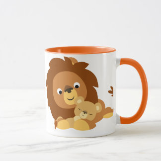 Cute Loving Cartoon Lion Dad and Cub Mug