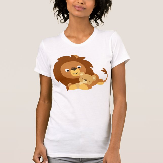 Cute Loving Cartoon Lion Dad and Cub Women T-Shirt (Front)