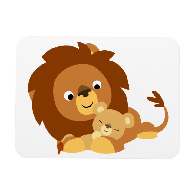 Cute Loving Cartoon Lion Dad &amp; Cub Flexible Magnet (Horizontal)