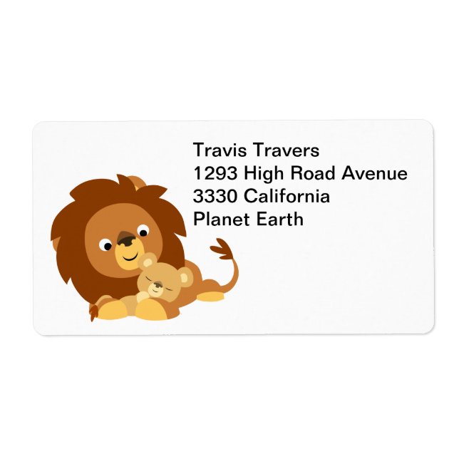 Cute Loving Cartoon Lion Dad & Cub Shipping Label (Front)