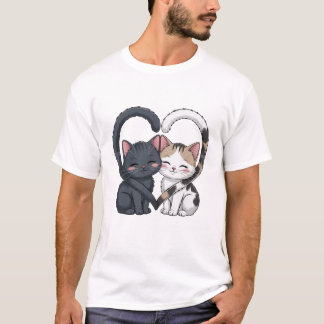 Cute Loving Cats Heart Design 🐱❤️ Adorable Kawaii T-Shirt