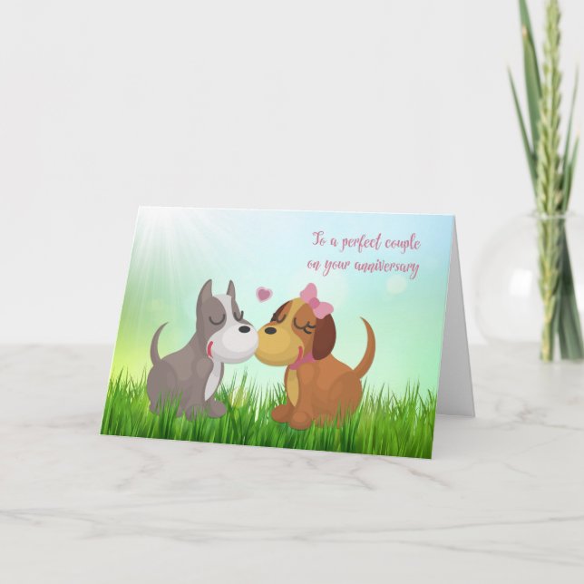 Cute Loving Dogs, Wedding Anniversary Card (Front)