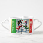 Cute Loving Snowman Couple Your Text Coffee Mug Set<br><div class="desc">This enchanting watercolor painting captures the warmth and affection of a loving snowman couple standing hand in hand. Dressed in festive winter attire, one snowman sports a dashing black top hat and a vibrant red scarf, while the other wears a cozy green scarf and a charming winter hat. Their cheerful...</div>