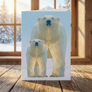 Cute low poly Polar bear with baby Holiday Card