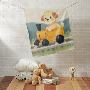 Cute Lowchen Puppy Toy Train Pastel Baby Blanket