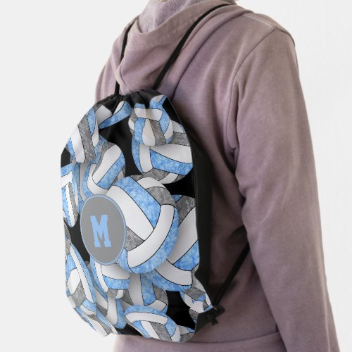 Cute lt blue gray volleyballs pattern drawstring bag