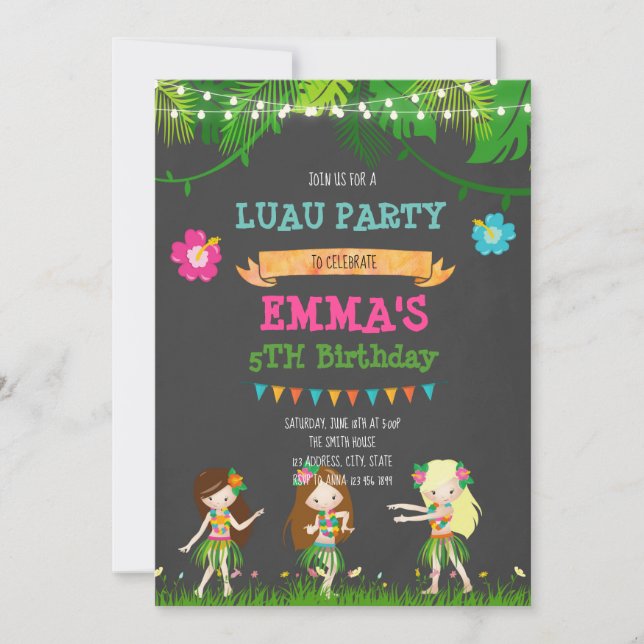 Cute luau birthday party invite (Front)
