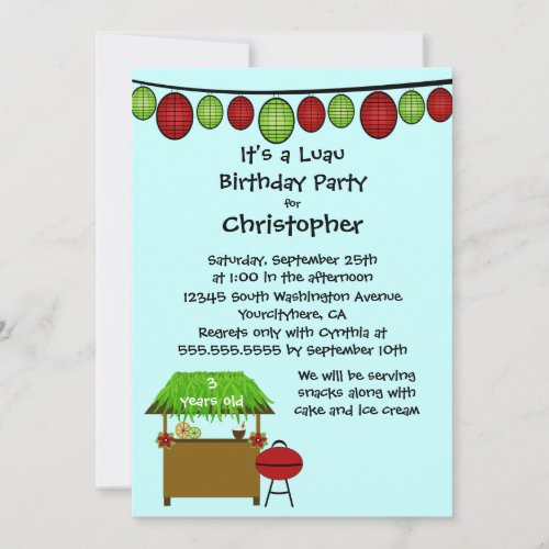 Cute luau boys birthday party invitation
