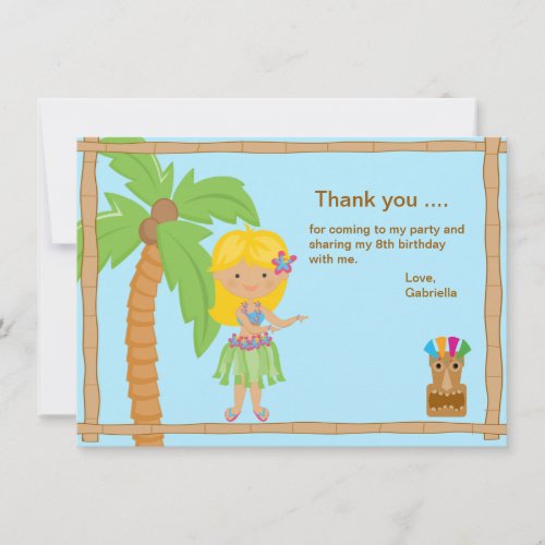 Cute Luau Girl with Blonde Hair Thank You Card Custom Invites