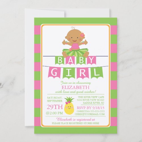 Cute Luau Hula Girl Baby Shower Invitation