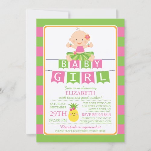 Cute Luau Hula Girl Baby Shower Invitation