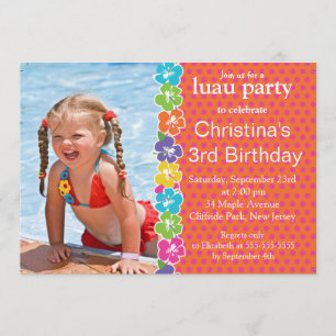 Cute Luau Little Girl Birthday Party Invitations