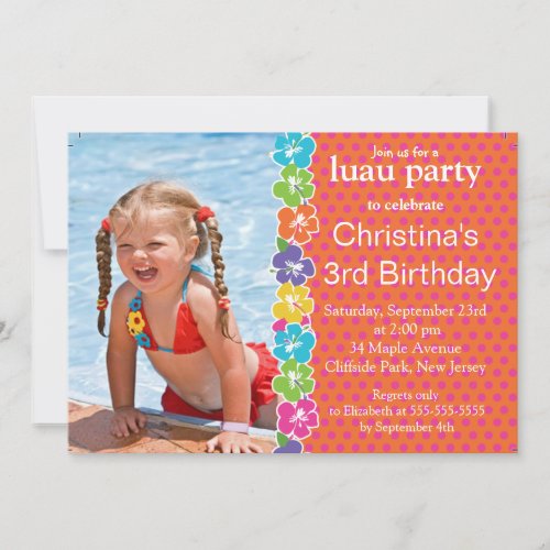 Cute  Luau Little Girl  Birthday Party Invitations