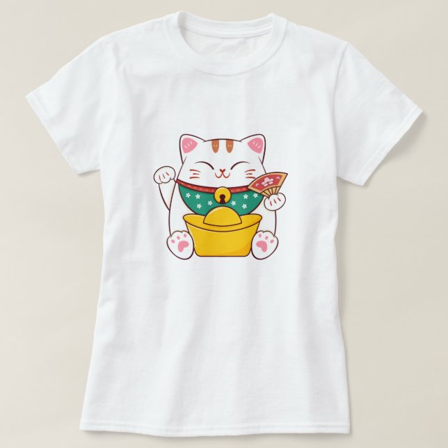 Cute Lucky Cat T-Shirt (Design Front)