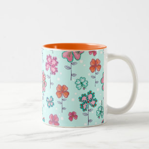 Cute Lucky Clover Floral Blue Mug