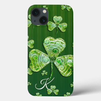 Cute Lucky Clovers Monogram Iphone 13 Case by BestCases4u at Zazzle