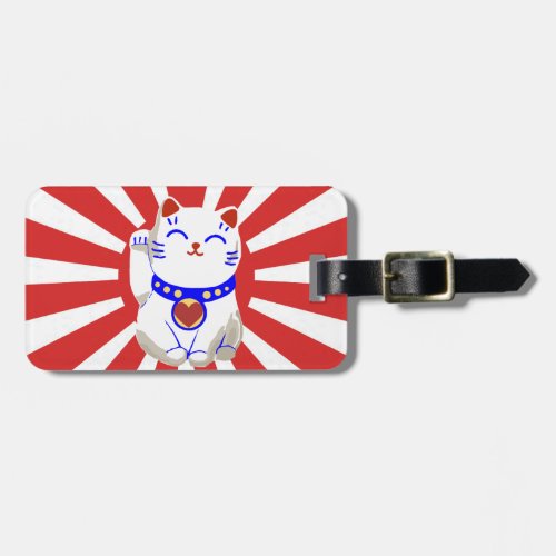 Cute Lucky cute neko cat Red and white Luggage Tag