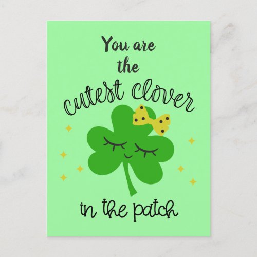 Cute Lucky Four Leaf Clover Happy St Patricks Day Holiday Postcard