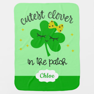 Cute Lucky Four Leaf Clover St. Patricks Day Name Baby Blanket
