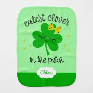Cute Lucky Four Leaf Clover St. Patricks Day Name Baby Burp Cloth