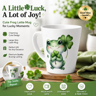 Cute Lucky Frog with Four-Leaf Clover Coffee Mug |