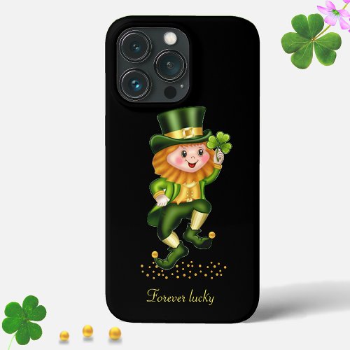 Cute Lucky Green Gnome on Black iPhone 13 Pro Case