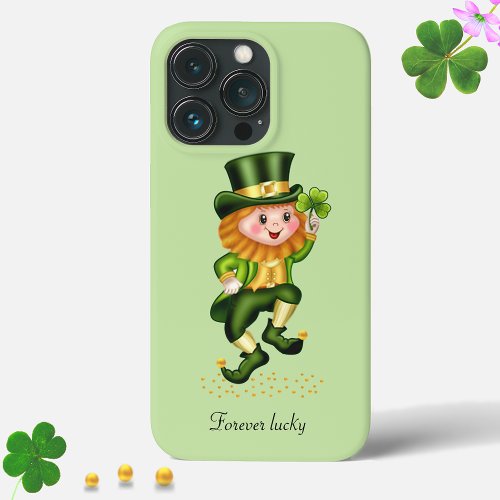 Cute Lucky Green Gnome on Light Lime Green iPhone 13 Pro Case