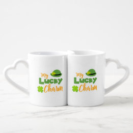 Cute Lucky Hat and Clover St Patricks Coffee Mug Set