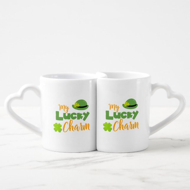 Cute Lucky Hat and Clover St Patricks Coffee Mug Set (Front Nesting)