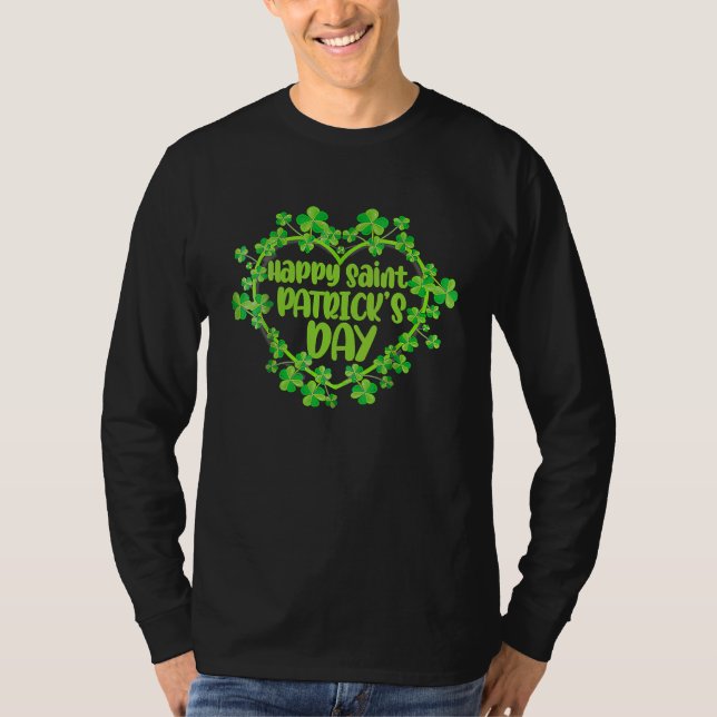 Cute Lucky Heart Shamrock Happy St Patricks Day Fa T-Shirt (Front)
