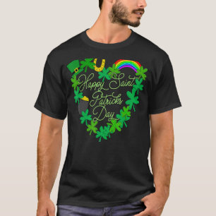 Cute Lucky Heart Shamrock Happy St Patricks Day Fa T-Shirt