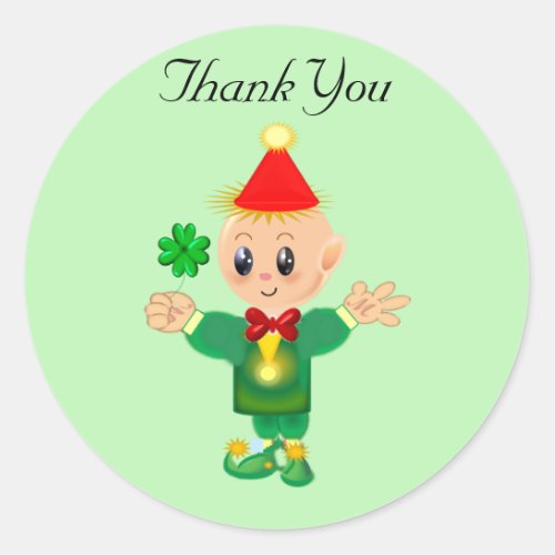 Cute lucky leprechaun with clover Thank You Square Classic Round Sticker