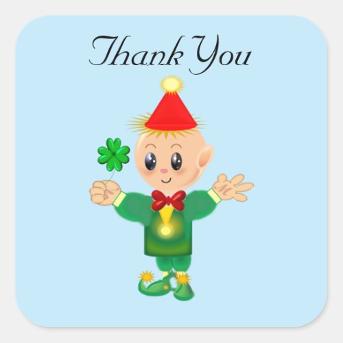 Cute lucky leprechaun with clover Thank You Square Sticker