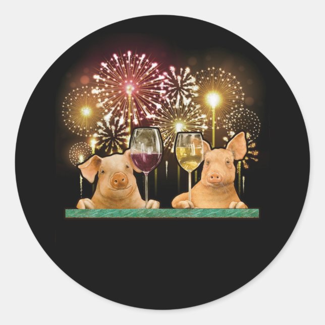 Cute Lucky Pig New Years Eve Lucky Charm Firework Classic Round Sticker (Front)