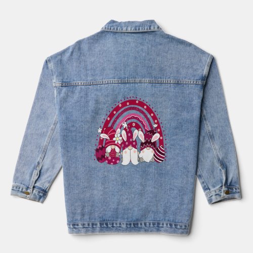 Cute Lucky Rainbow Gnome Easter Day Women Girl Fam Denim Jacket