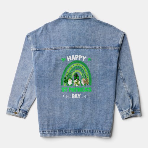 Cute Lucky Rainbow Gnome Family Outfit Happy St Pa Denim Jacket