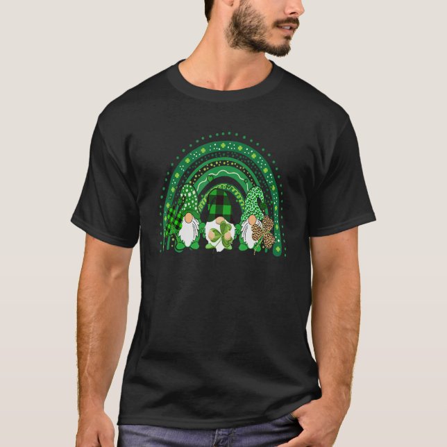 Cute Lucky Rainbow Gnome Happy St Patricks Day Fam T-Shirt (Front)