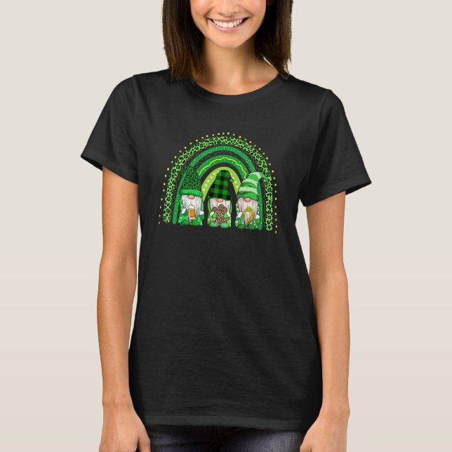 Cute Lucky Rainbow Gnome Happy St Patricks Day Fam T-Shirt (Front)