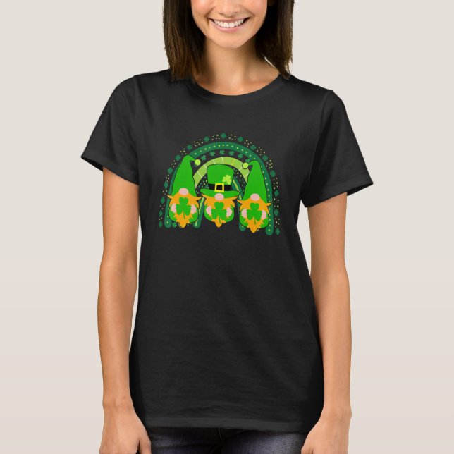 Cute Lucky Rainbow Gnome Happy St Patricks Day Fam T-Shirt (Front)