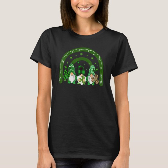 Cute Lucky Rainbow Gnome Happy St Patricks Day Fam T-Shirt (Front)