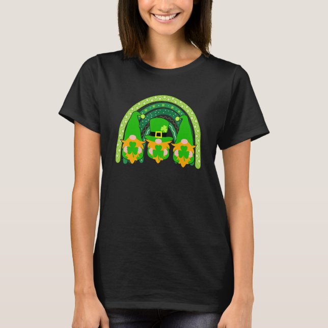 Cute Lucky Rainbow Gnome Happy St Patricks Day Fam T-Shirt (Front)