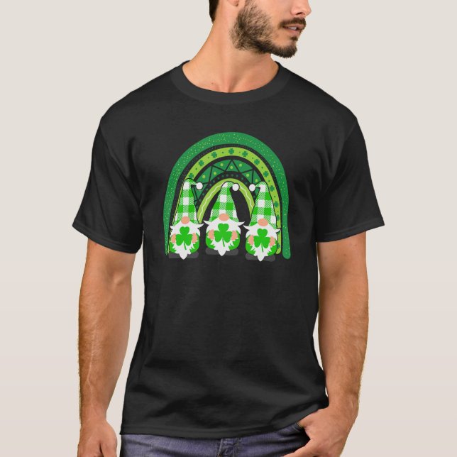 Cute Lucky Rainbow Gnome Happy St Patricks Day Fam T-Shirt (Front)