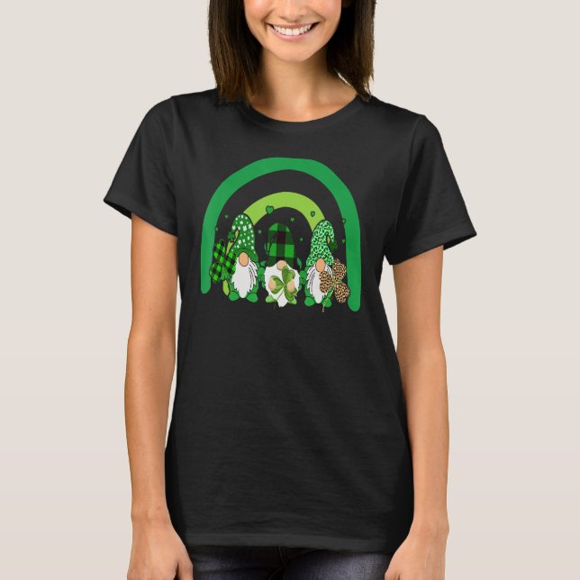 Cute Lucky Rainbow Gnome Happy St Patricks Day Fam T-Shirt (Front)