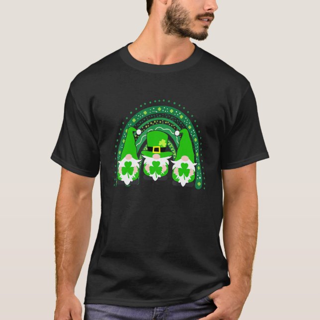 Cute Lucky Rainbow Gnome Happy St Patricks Day Iri T-Shirt (Front)